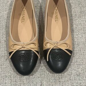 CC Beige and Black Leather Loafers